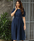 High-Square Neck Midi Linen Blue Dress